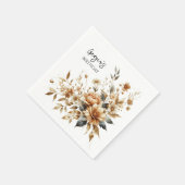 秋ブラウンフローラエレガントバースデーパーティー スタンダードカクテルナプキン (角)