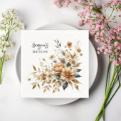 秋ブラウンフローラエレガントバースデーパーティー スタンダードカクテルナプキン