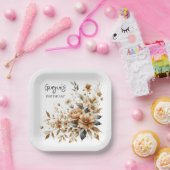 秋ブラウンフローラエレガントバースデーパーティー ペーパープレート (パーティー)