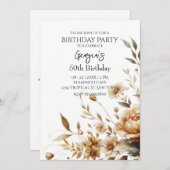 秋ブラウンフローラエレガントバースデーパーティー 招待状 (正面/裏面)