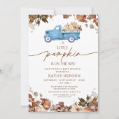 秋ブラウンフローラブルーパンプキントラックベビーシャワー 招待状 (正面)