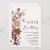 秋ブラウンベージュフローラ40歳の誕生日 招待状 (正面/裏面)