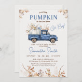 秋ブラウンワイルドフラワーズカボチャートラック赤ちゃんシャワー 招待状 (正面/裏面)