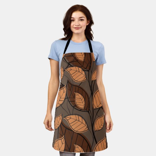 秋ブラウン葉 エプロン (着用した状態)