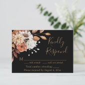 秋ブラックフローラブーケ誕生日応答カード サンキューカード (スタンド正面)