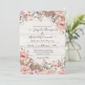 秋ブラック赤面ピンクウォーターカラーフローラバラ金ゴールド 招待状 (スタンド正面)