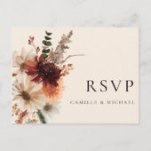 秋ブルガンディウェディングRSVP ポストカード (正面)