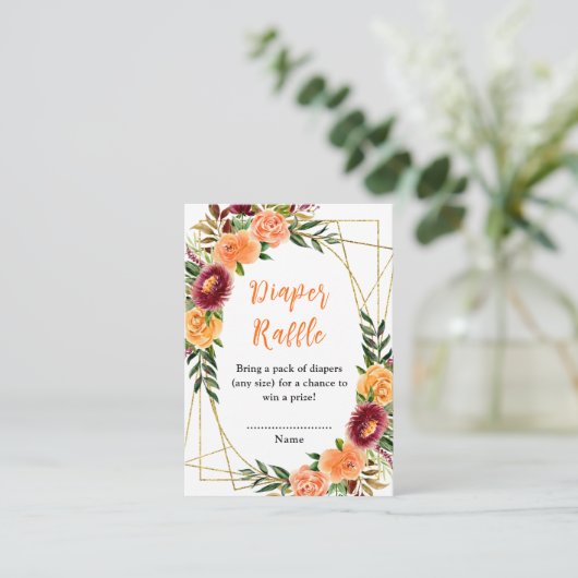 秋ブルガンディオレンジフローラベビーおむつラッフル エンクロージャーカード (スタンド正面)