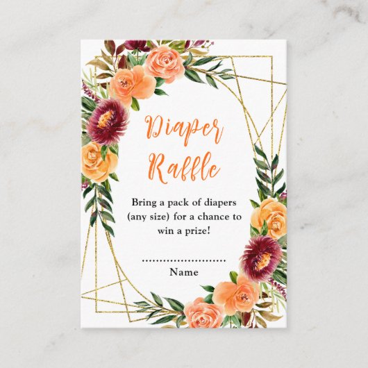 秋ブルガンディオレンジフローラベビーおむつラッフル エンクロージャーカード (正面)