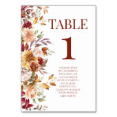 秋ブルガンディブラウンベージュフローラフラワー結婚ズ テーブルナンバー (裏面)