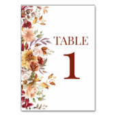 秋ブルガンディブラウンベージュフローラフラワー結婚ズ テーブルナンバー (正面)