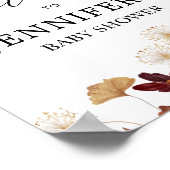 秋ブルガンディボホフローラベビーシャワーウェルカムサイン ポスター (角)