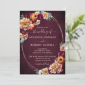 秋ブルガンディレッドオレンジ赤面フローラ 招待状 (スタンド正面)