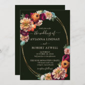 秋ブルガンディレッドオレンジ赤面フローラ 招待状 (正面/裏面)