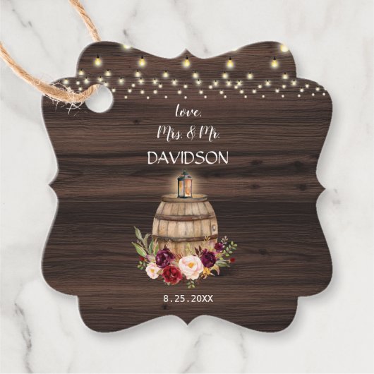 秋ブルガンディワインバレルフローラバーンズ結婚ズ フェイバータグ (正面)