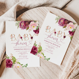 秋ブルゴーニュのフローラ女の子の赤ちゃんシャワー 招待状