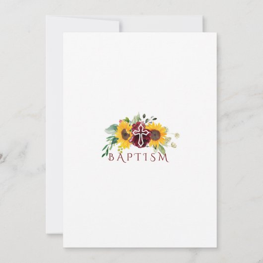 秋ブルゴーニュひまわりホワイトクロスバプテスマ 招待状 (裏面)