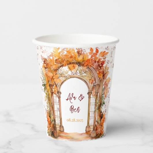 秋ブルゴーニュオレンジアルコールインク結婚フローラ 紙コップ (正面)