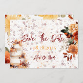 秋ブルゴーニュオレンジフローラ日付カードを保存 招待状 (正面/裏面)