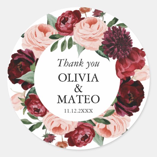 秋ブルゴーニュフラワー結婚式の引き出物 ラウンドシール (正面)