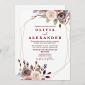 秋ブルゴーニュフローラのジオメト結婚リックフレーム 招待状