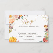 秋ブルゴーニュフローラカボチャ結婚金ゴールド 出欠カード (正面)