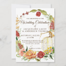 秋ブルゴーニュフローラホワイトパンプキンリース結婚ズ 招待状