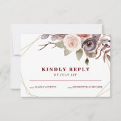 秋ブルゴーニュフローラ幾何学的フレーム結婚式RSVP 出欠カード (正面)