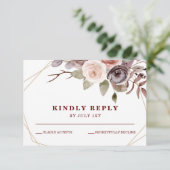 秋ブルゴーニュフローラ幾何学的フレーム結婚式RSVP 出欠カード (スタンド正面)