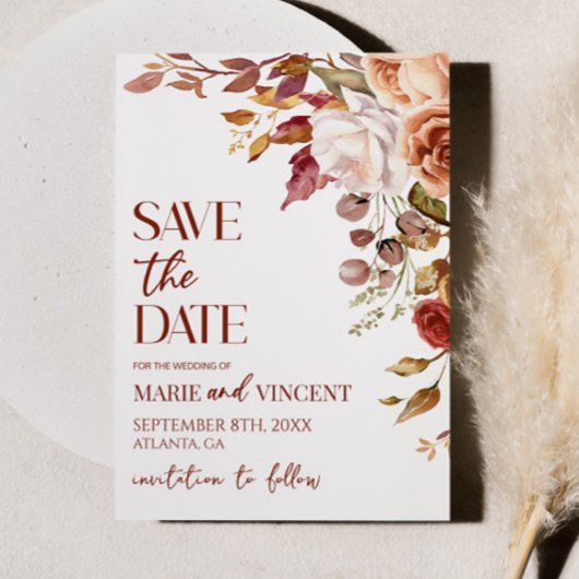 秋ブルゴーニュフローラ花結婚式の日付を保存 招待状