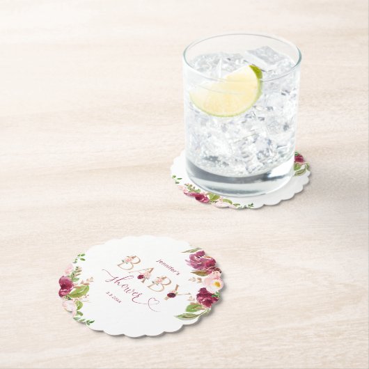 秋ブルゴーニュフローラ金ゴールドフォイル赤ちゃんシャワー ペーパーコースター (インサイチュ)