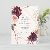 秋ブルゴーニュフローラ金ゴールドフレームブライダルシャワー 招待状 (スタンド正面)