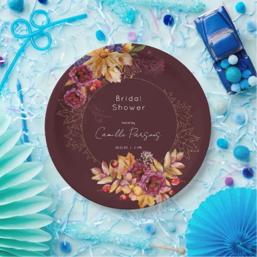 秋ブルゴーニュムーディウォータカラーブライダルシャワー ペーパープレート (パーティー)