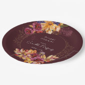 秋ブルゴーニュムーディウォータカラーブライダルシャワー ペーパープレート (アングル)