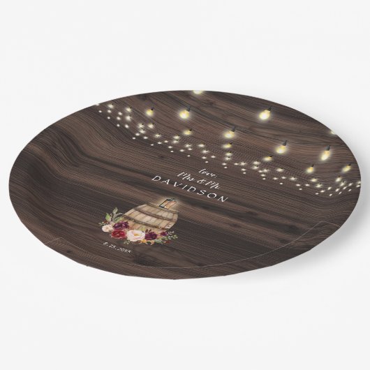 秋ブルゴーニュワインバレル結婚フローラ ペーパープレート (アングル)