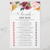 秋ブルゴーニュ彼は彼女はブライダルシャワーゲームと言った (正面)