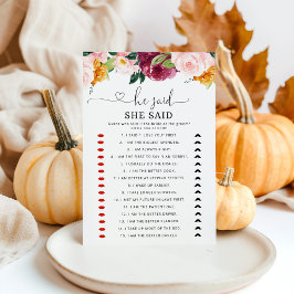 秋ブルゴーニュ彼は彼女はブライダルシャワーゲームと言った