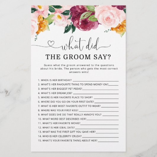 秋ブルゴーニュ新郎は何と言ったブライダルシャワー (正面)