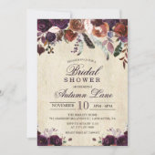 秋ブルゴーニュ暗いフローラブライダルシャワー招待 招待状 (正面)