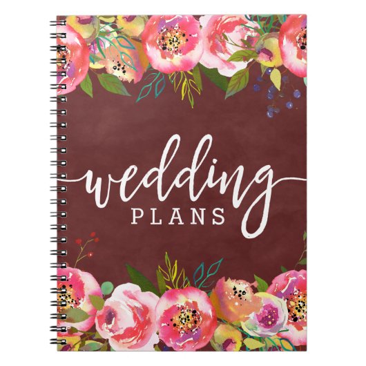 秋ブルゴーニュ水カラーフローラウェディングプランナー ノートブック (正面)