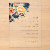 秋ブルゴーニュ水カラー花模様結婚ズ アクリル招待状 (正面)