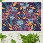 秋ブルゴーニュ海軍マスタードウォーター色フラワーアート キッチンタオル (折り畳み)