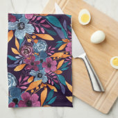 秋ブルゴーニュ海軍マスタードウォーター色フラワーアート キッチンタオル (四つ折り)