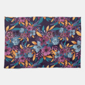 秋ブルゴーニュ海軍マスタードウォーター色フラワーアート キッチンタオル (横)