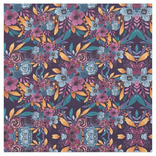 秋ブルゴーニュ海軍マスタードウォーター色フラワーアート ファブリック (クローズアップ)