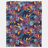 秋ブルゴーニュ海軍マスタードウォーター色フラワーアート フリースブランケット (正面)