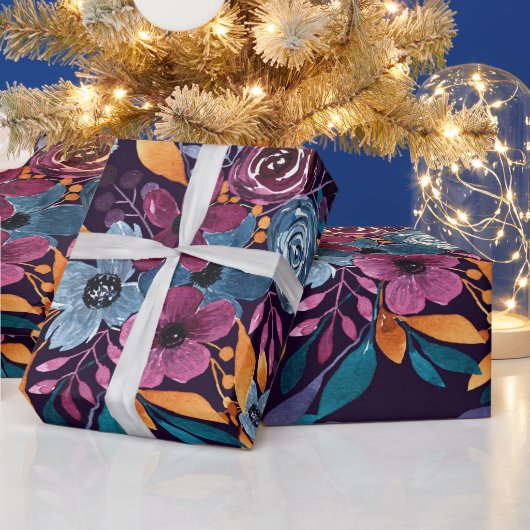 秋ブルゴーニュ海軍マスタードウォーター色フラワーアート ラッピングペーパー (クリスマス)