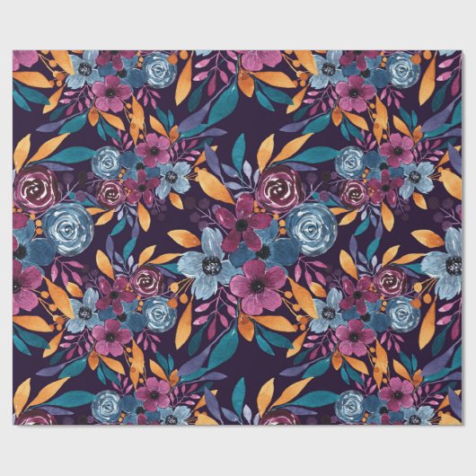 秋ブルゴーニュ海軍マスタードウォーター色フラワーアート ラッピングペーパー (フラット)