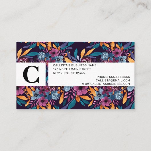 秋ブルゴーニュ海軍マスタードウォーター色フラワーアート 名刺 (裏面)