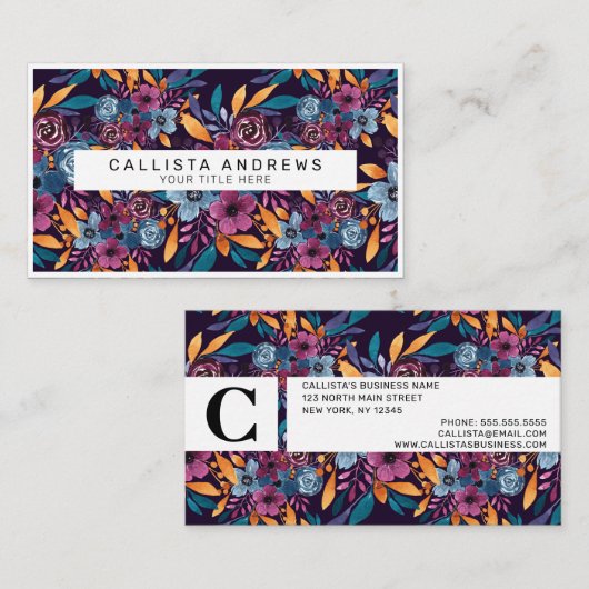 秋ブルゴーニュ海軍マスタードウォーター色フラワーアート 名刺 (正面/裏面)